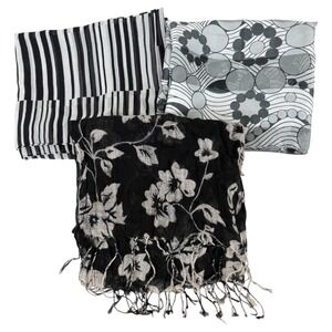 Calvin Klein Scarf Polyester Black White Horizontal Stripe Lightweight OS